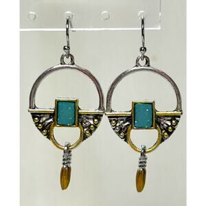 Boho Drop Mixed Metal Sparkling Blue Center Pierced Earrings Originally $36